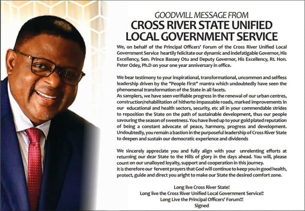 GOODWILL MESSAGE FROM CROSS RIVER STATE UNIFIED LOCAL GOVERNMENT SERVICE